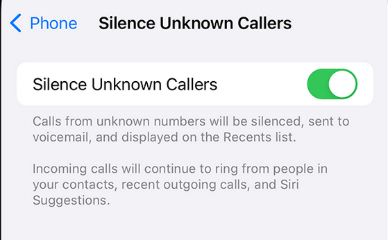 silence unknown callers